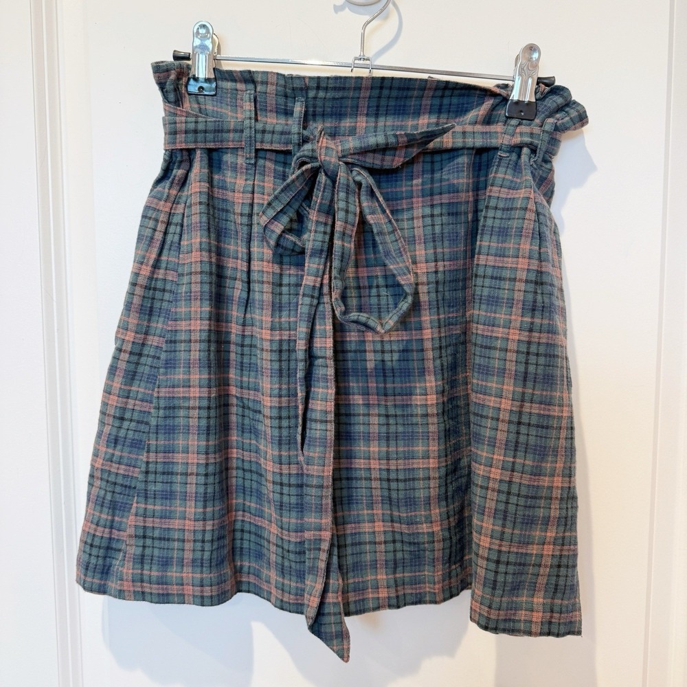 AE Womens Plaid Mini Skirt Small Dark Academia Tweed Ivy League Linen Blend Y2K